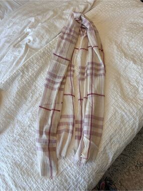 Burberry Cream and Pink Plaid Scarf